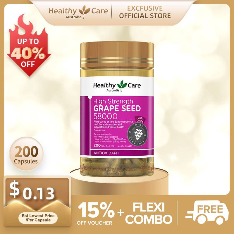 Exp:May-2025 / Healthy Care High Strength GrapeSeed Anti-oxidation & Anti-age 58000 200 Capsules