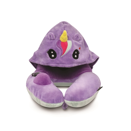 Travelmall 3D Inflatable Neck Pillow with Patented Pump and Hood (Unicorn)