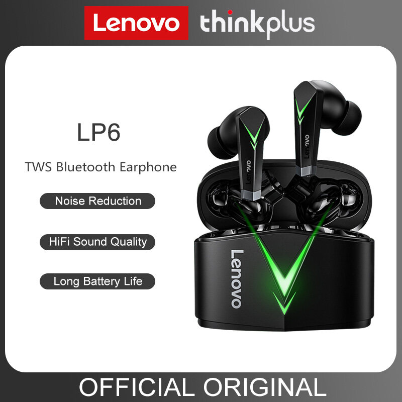 Original Lenovo LP6 TWS Gaming Earphone New Wireless Buletooth Headphone With Noise Reduction Dual Mode Headset For E-Sports Games Music
