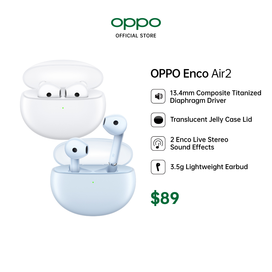 OPPO Enco Air 2 Ear Buds / 13.44 mm Crystal Clear Vocal Driver / 24 Hours Battery Life / Bluetooth 5.2 Connection