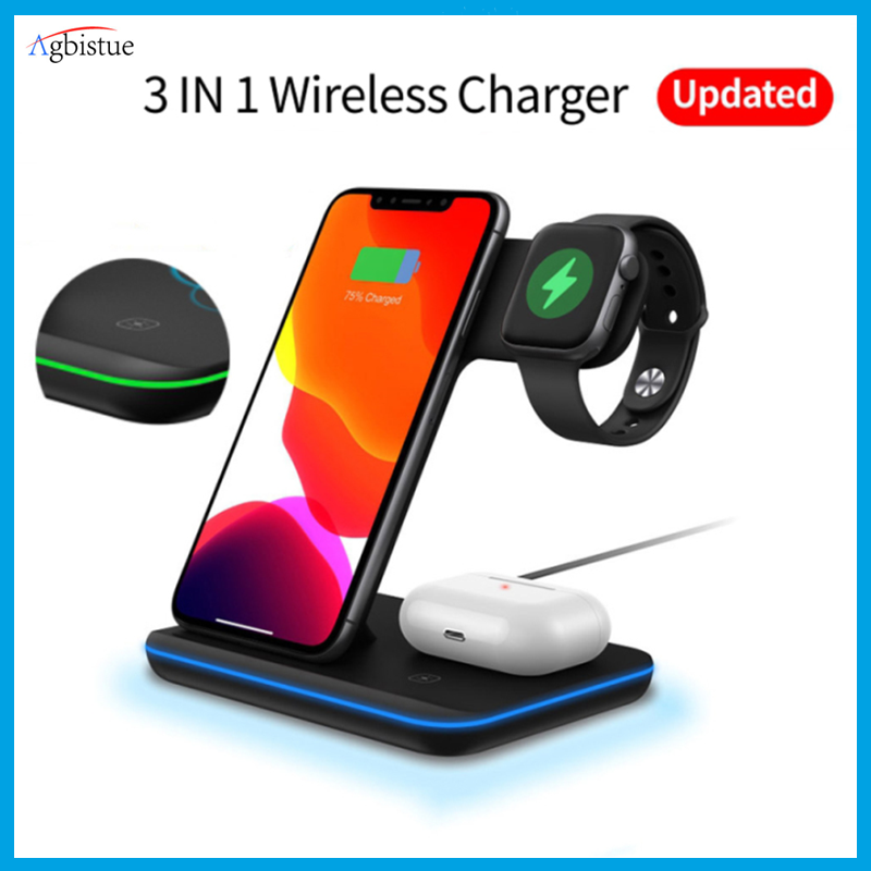 Agbistue 3 In 1 Qi Wireless Charger Dock Station Type C Charging Mount Mobile Phone Charge Dock Stand For IPhone Apple Watch Airpods Pro