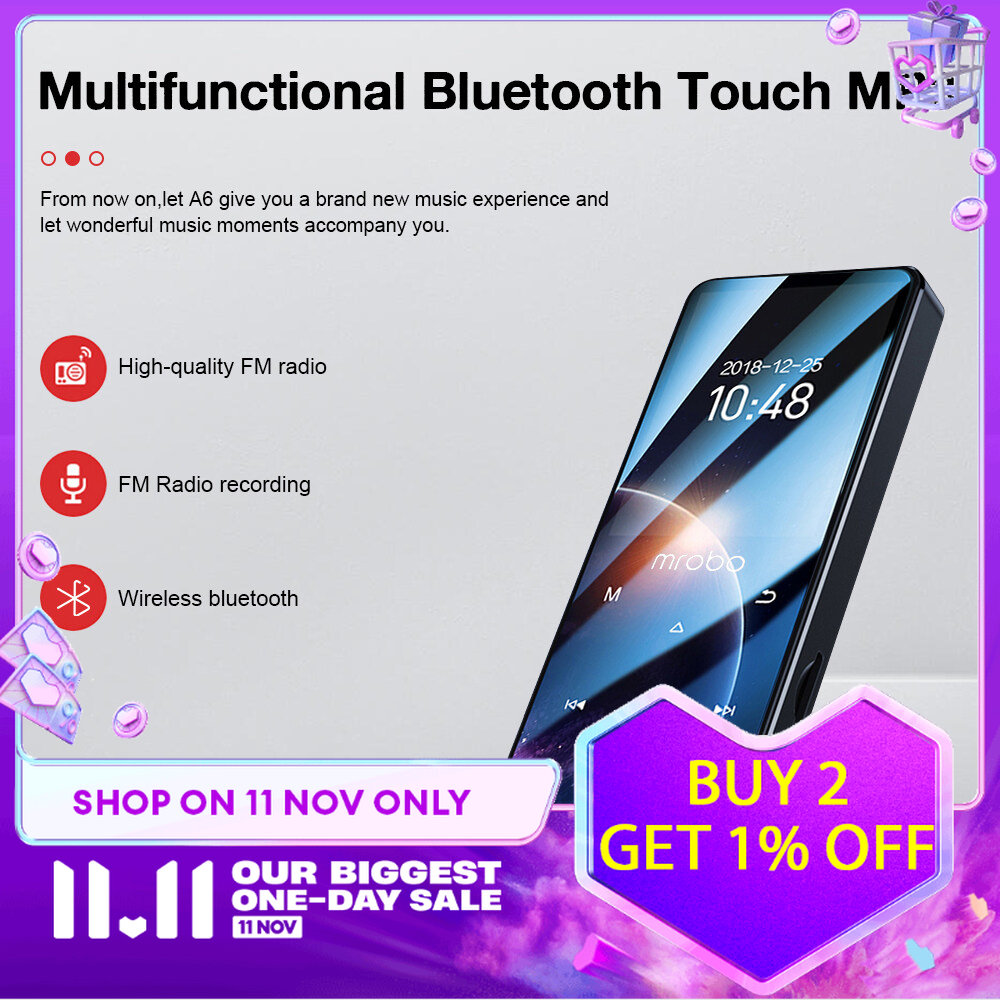 New MP3 MP4 Bluetooth 5.0 HiFi Music Player Digital Audio Music Speakers Portable Metal Walkman Support FM Alarm Clock Stopwatch E-book Built-in Speaker 4GB Memory