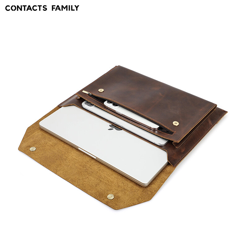 Genuine Leather Laptop Bag For Macbook pro 14.2/16.2 inch Case 2021 Macbook Air /pro 13 15 Sleeve Magnetic Button