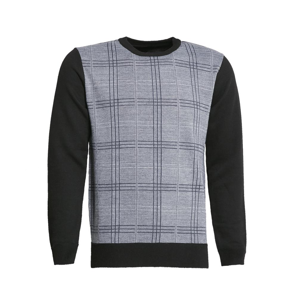 Crew Neck Knitted Sweater With Checks Print